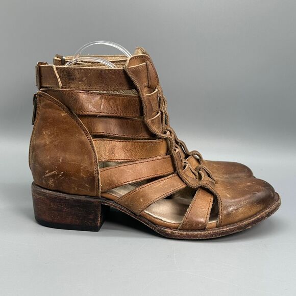 Freebird By Steven Stone Cutout Bootie Womens 6 Brown Shoe Strappy Buckled Boot - Picture 1 of 9